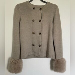 Banana Republic Wool Cardigan with Faux Fur Cuffs